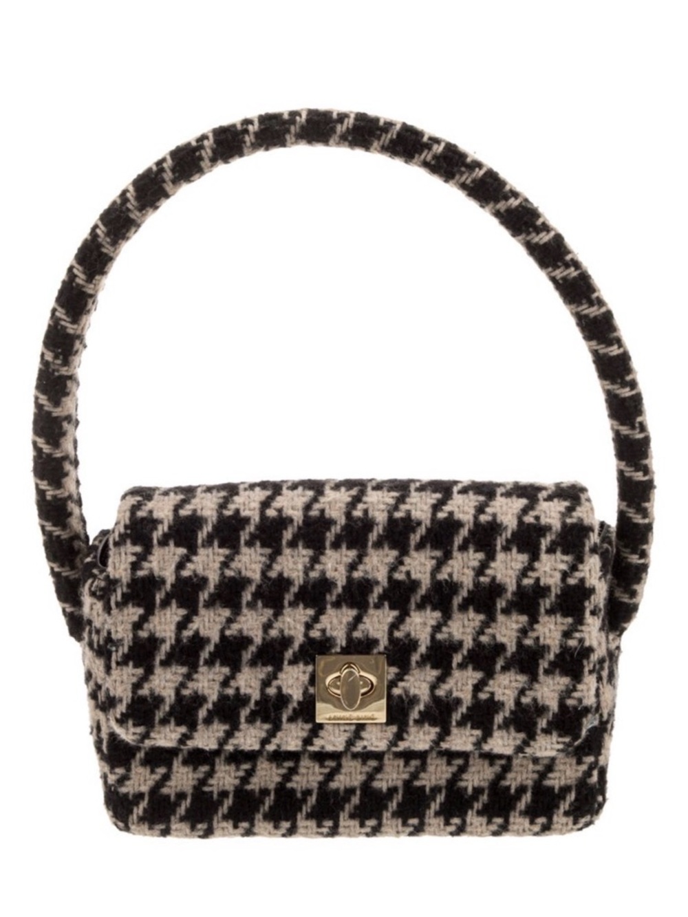 Anine Bing Mini Tweed Houndstooth Top Handle Bag in Black & Beige